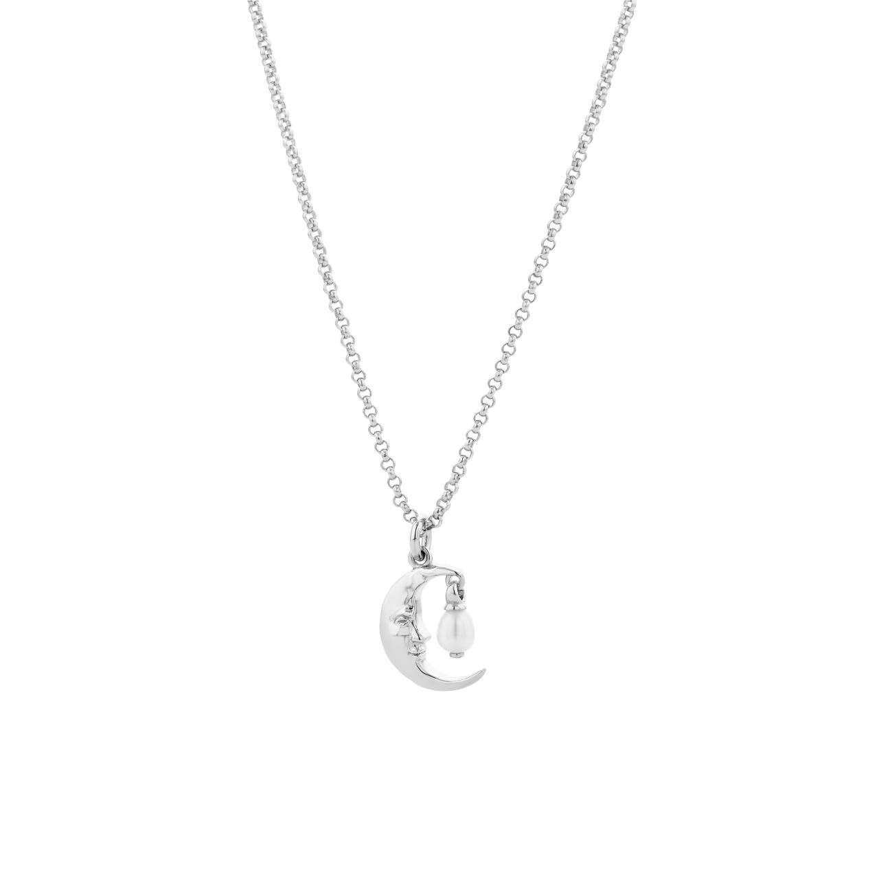 Karen Walker Sterling Silver Moon Necklace with 1x5mm Teardrop Freshwater Pearl