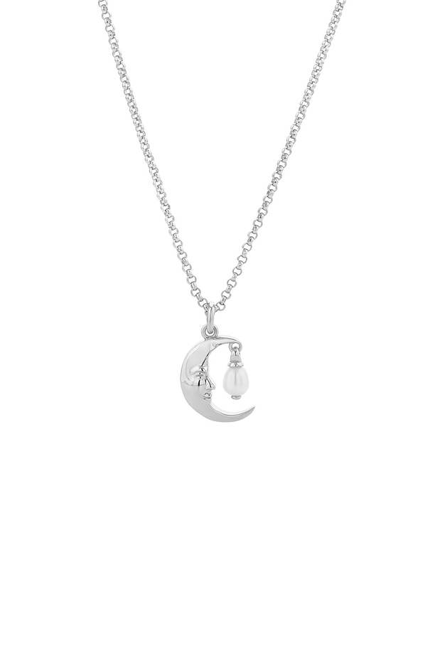 Karen Walker Sterling Silver Moon Necklace with 1x5mm Teardrop Freshwater Pearl
