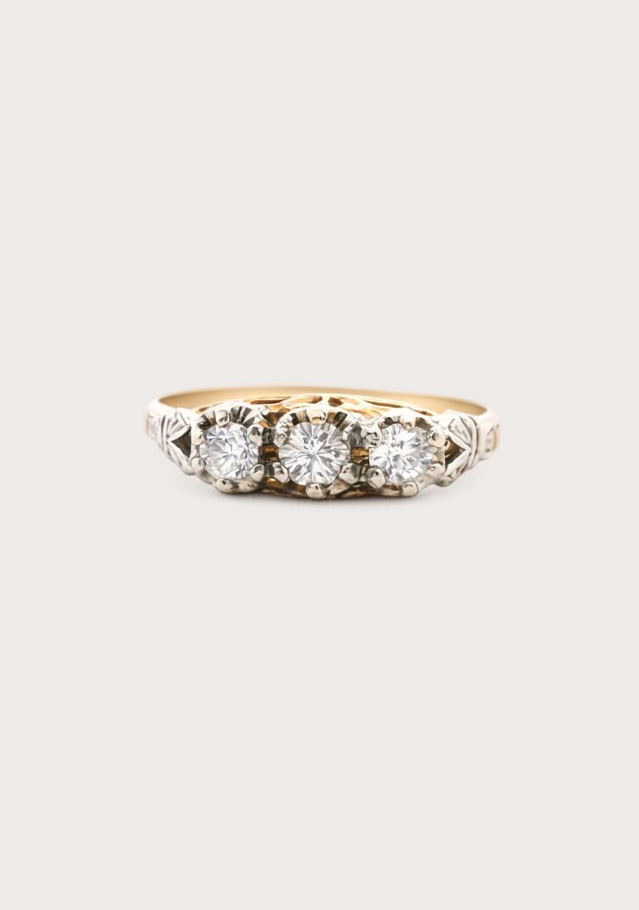 Estate 9ct Yellow & White Gold Cubic Zirconia Three Stone Ring