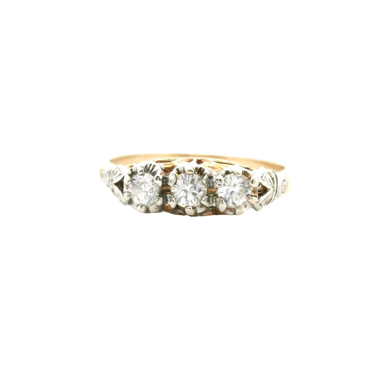 Estate 9ct Yellow & White Gold Cubic Zirconia Three Stone Ring