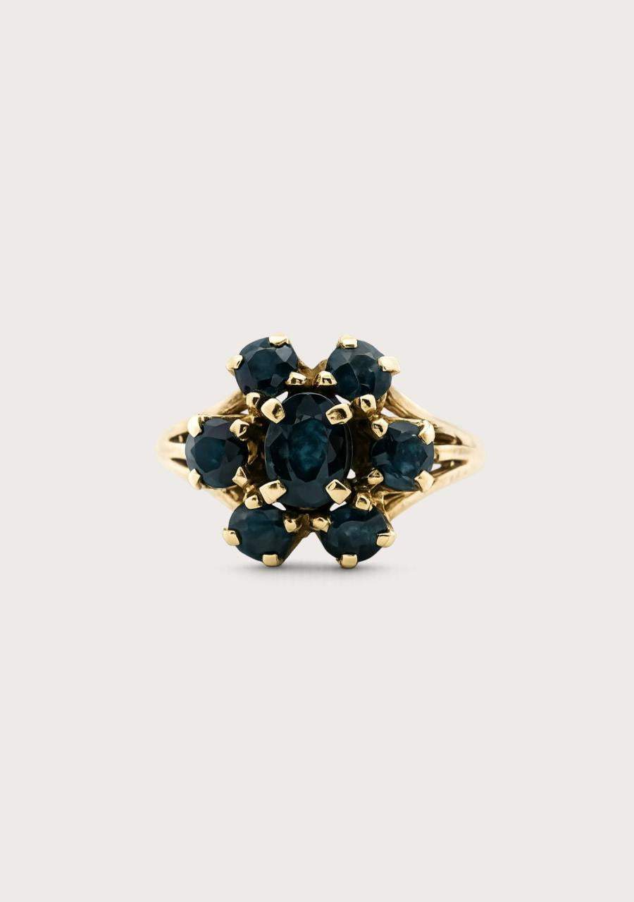 Estate 9ct Yellow Gold Sapphire Cluster Split Band Ring