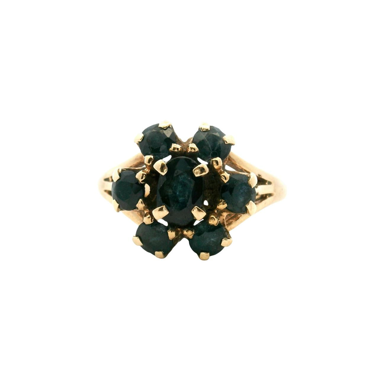 Estate 9ct Yellow Gold Sapphire Cluster Split Band Ring