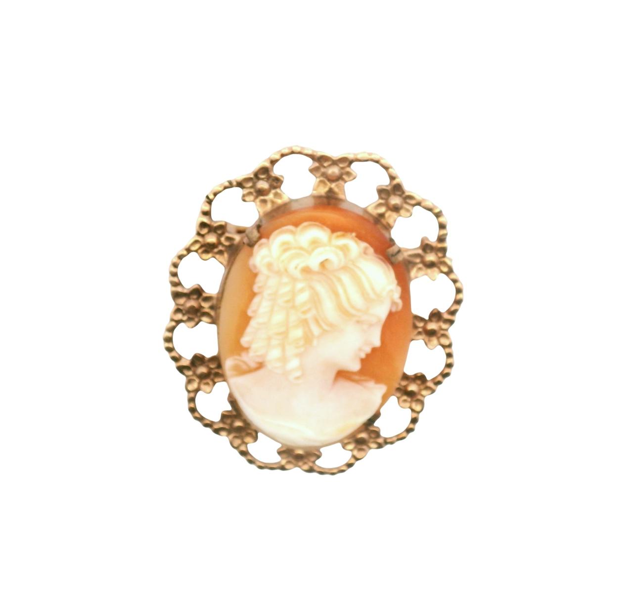 Estate 9ct Rose Gold Filigree Cameo Brooch