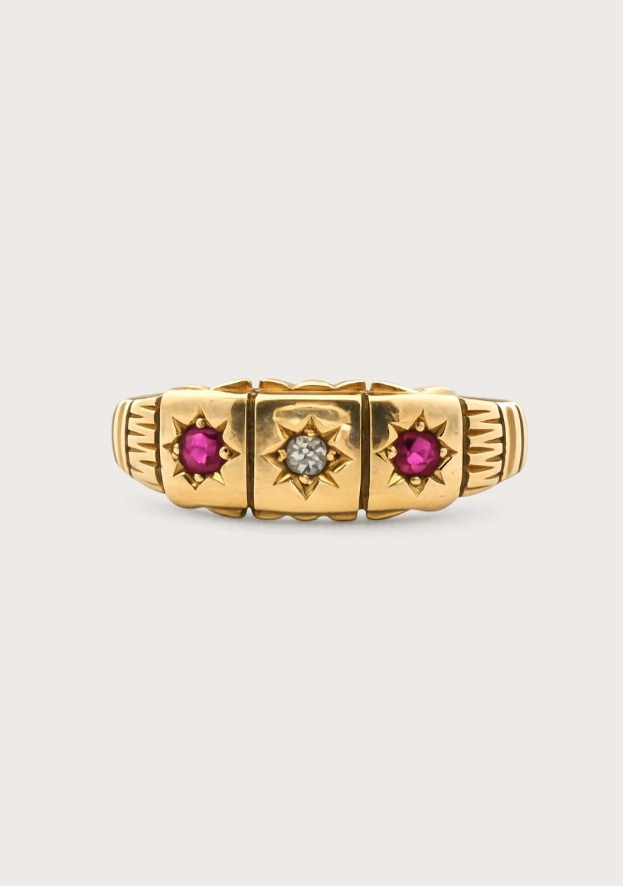 Estate 18ct Yellow Gold Ruby & Diamond Ring