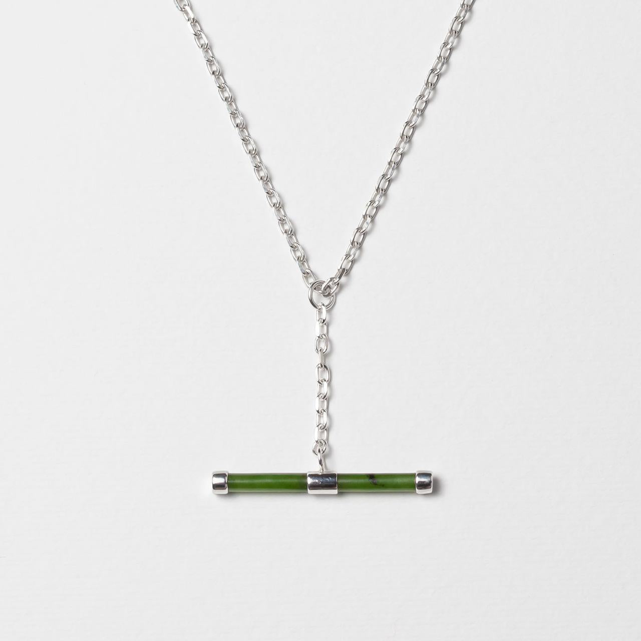 Nick Von K Sterling Silver Pounamu Fob Chain Pendant Necklace