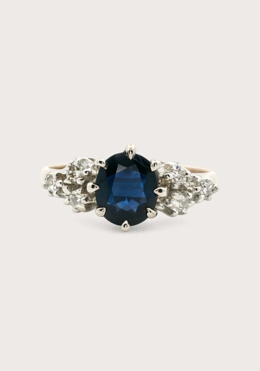 Estate 9ct Yellow Gold Sapphire & Diamond Ring