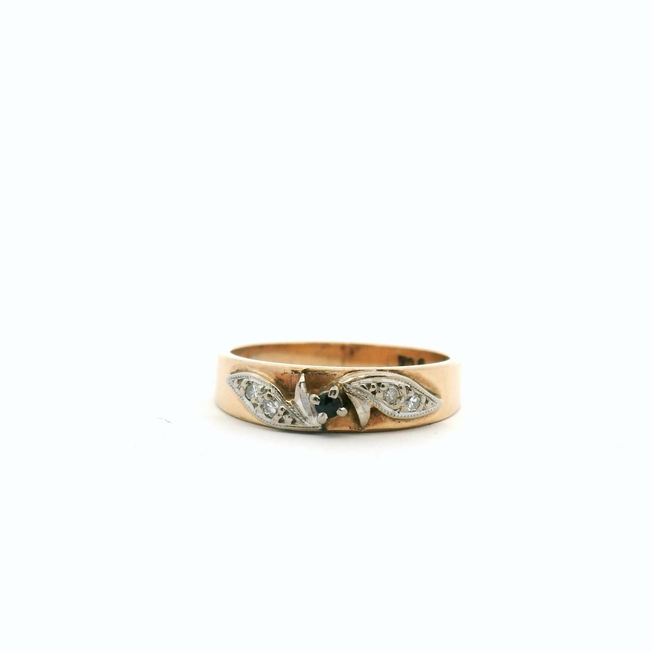 Estate 9ct Yellow Gold Sapphire & Diamond Ring