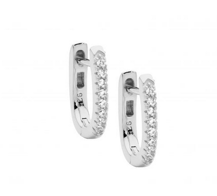 Ellani Sterling Silver CZ 13mm Oval Hoop Earrings