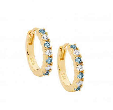 Ellani Gold Plated 14mm Hoop Earrings with Spinel & White CZ