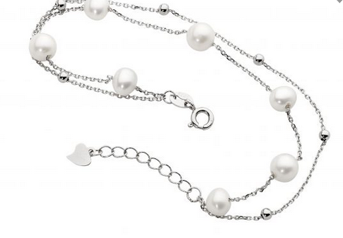 Ellani Sterling Silver Double Chain Bracelet with Freshwater Pearls