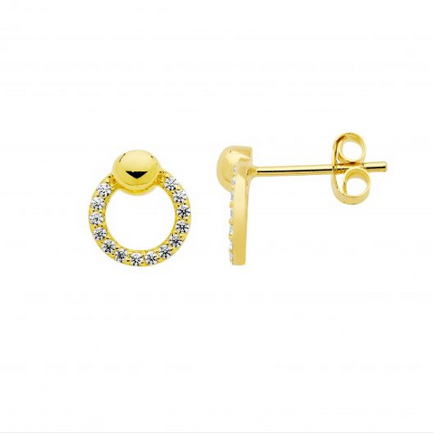 Ellani Sterling Silver Yellow Gold Plated CZ Openwork Stud Earrings