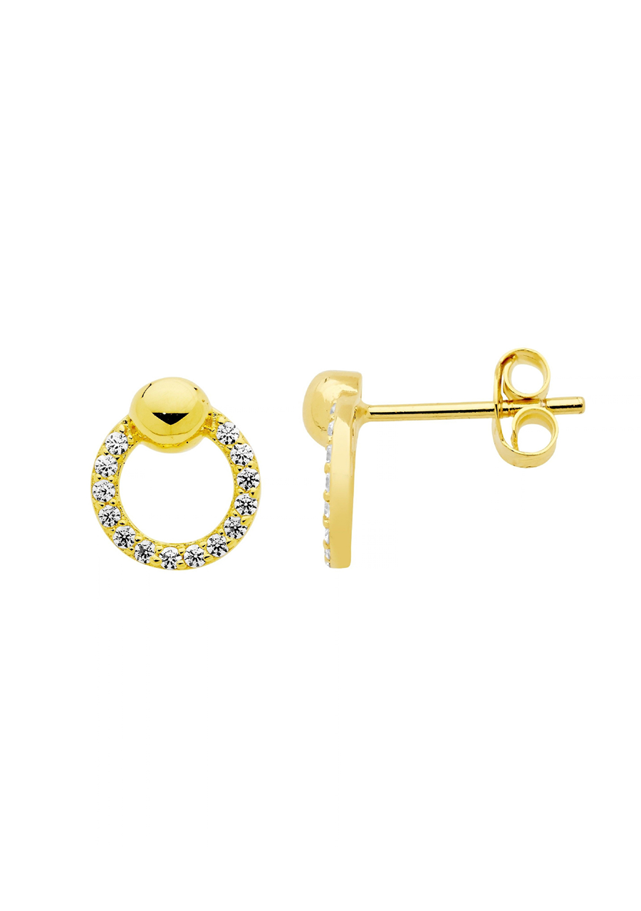 Ellani Sterling Silver Yellow Gold Plated CZ Openwork Stud Earrings
