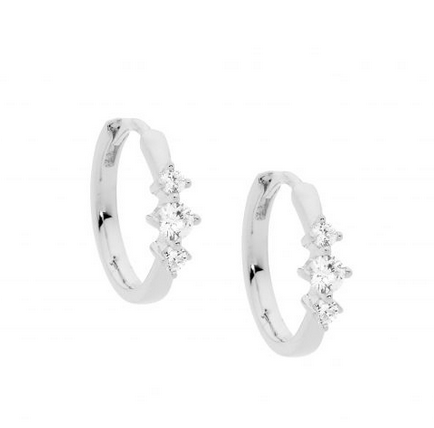 Ellani Sterling Silver 14mm Hoop Earrings with CZ
