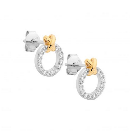 Ellani Gold Plated 9mm Circle 'X' Stud Earrings