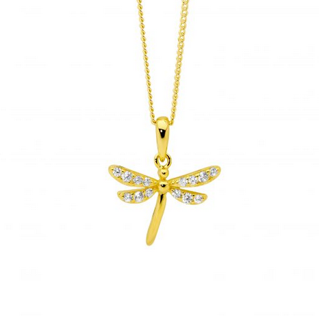 Ellani Gold Plated Dragonfly Cubic Zirconia Pendant