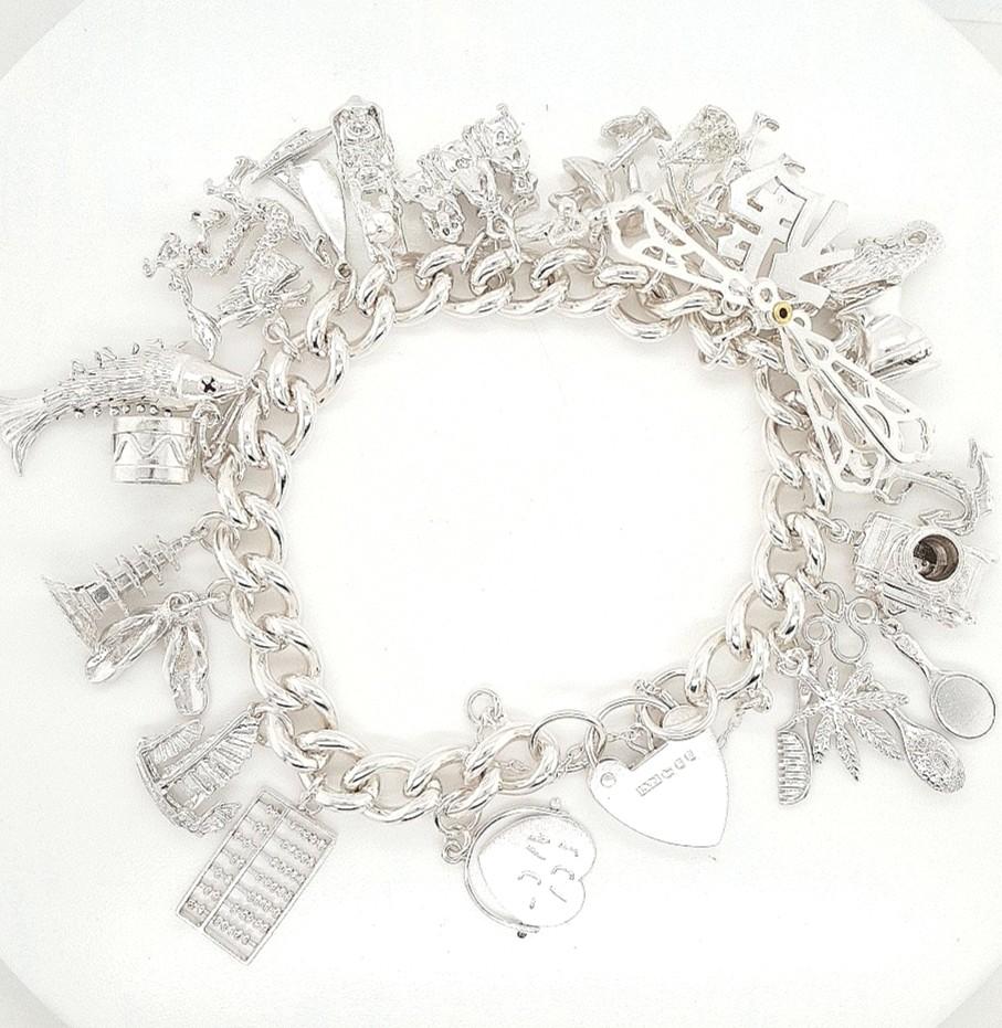 Estate Sterling Silver Full Charm Bracelet with Safety Chain
