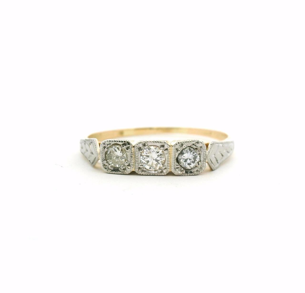 Estate 18ct Yellow & White Gold Three Stone Diamond Ring