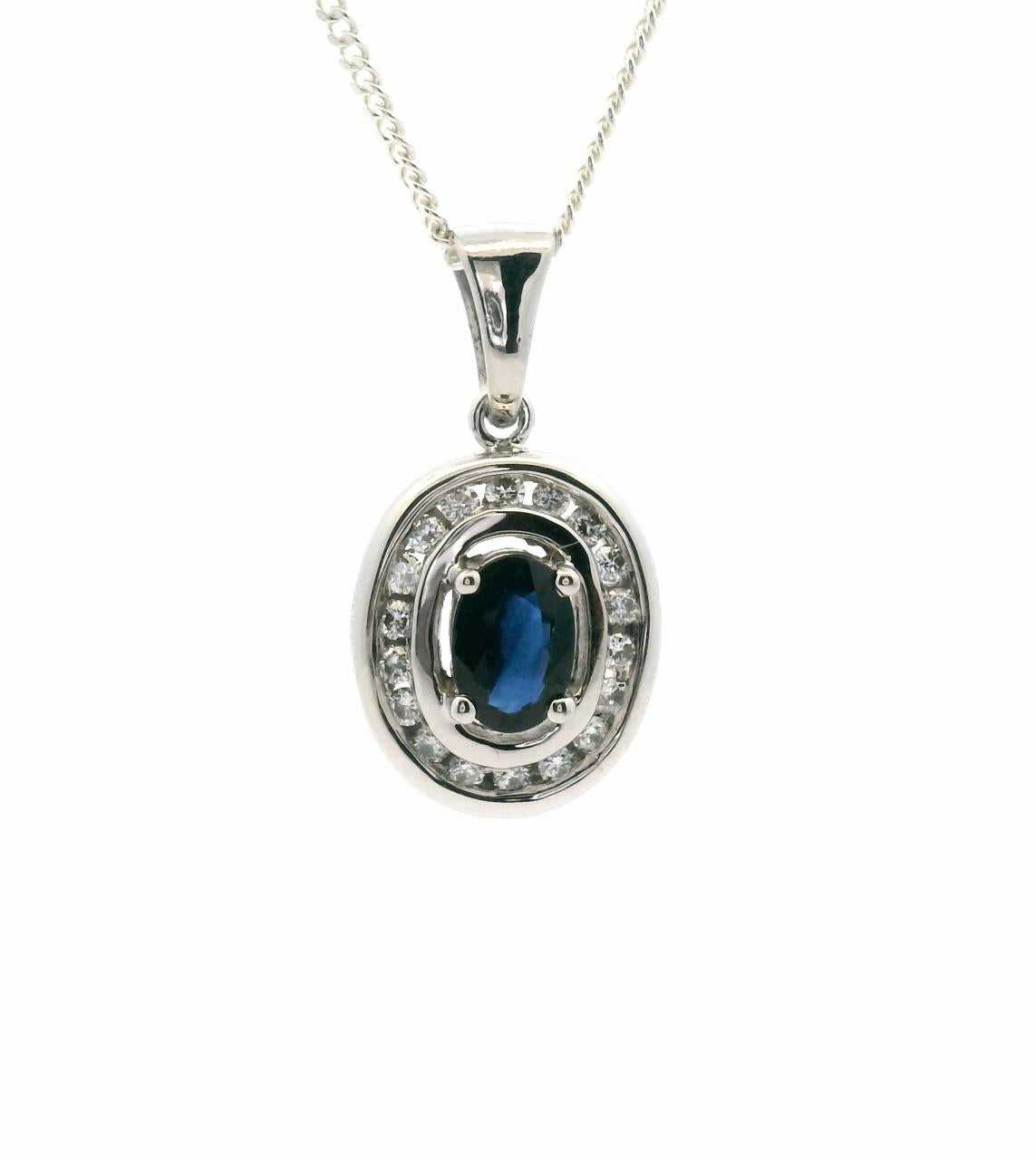 18ct White Gold Sapphire & Diamond Pendant