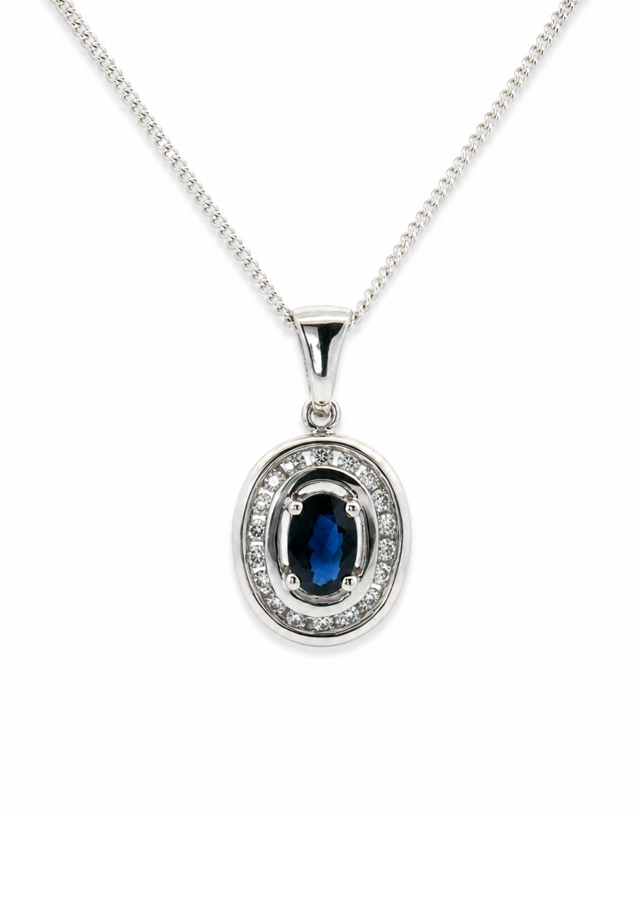 18ct White Gold Sapphire & Diamond Pendant