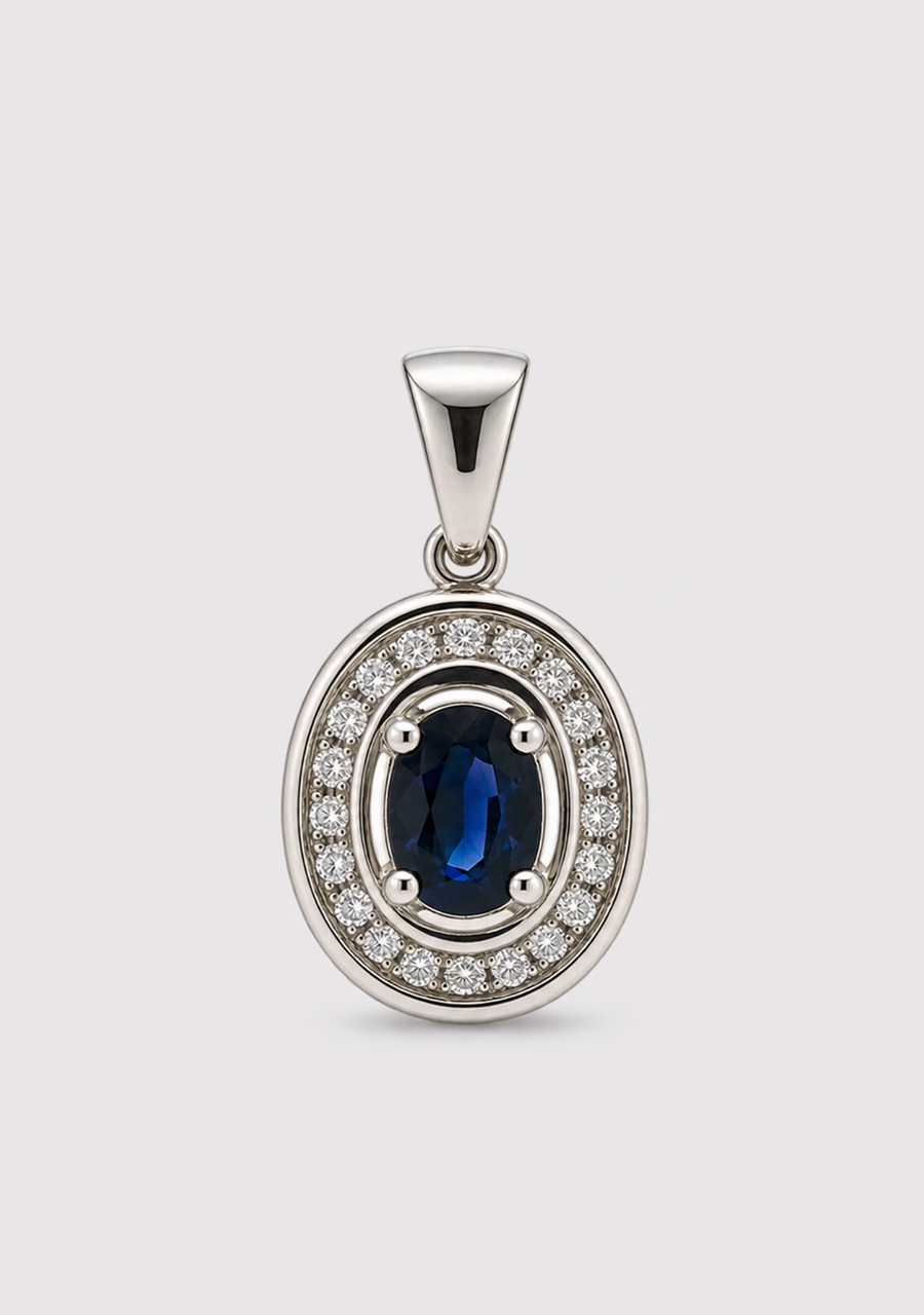 18ct White Gold Sapphire & Diamond Pendant