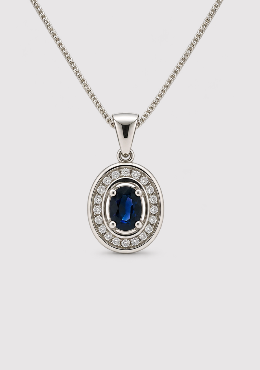 18ct White Gold Sapphire & Diamond Pendant