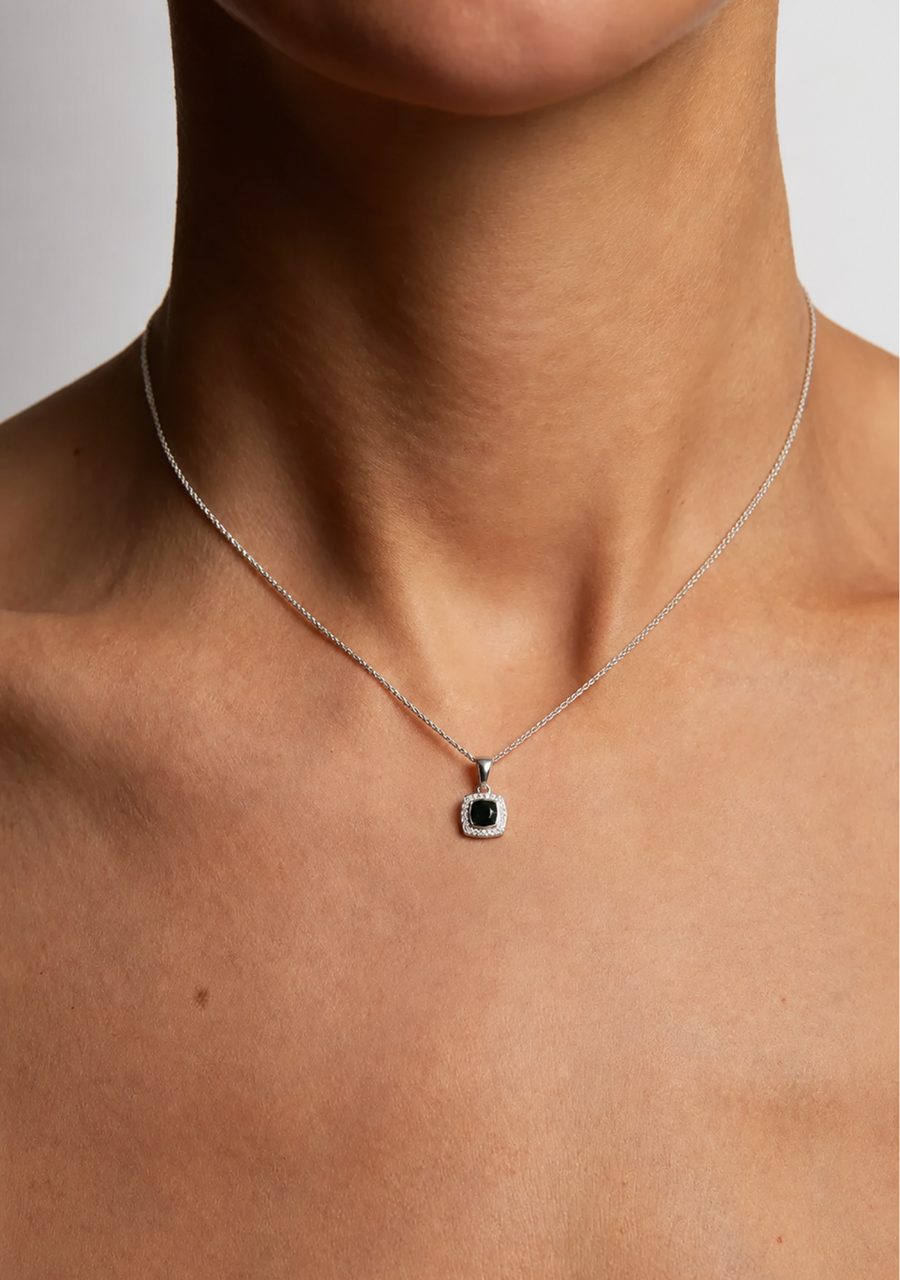 9ct White Gold Sapphire & Diamond Pendant