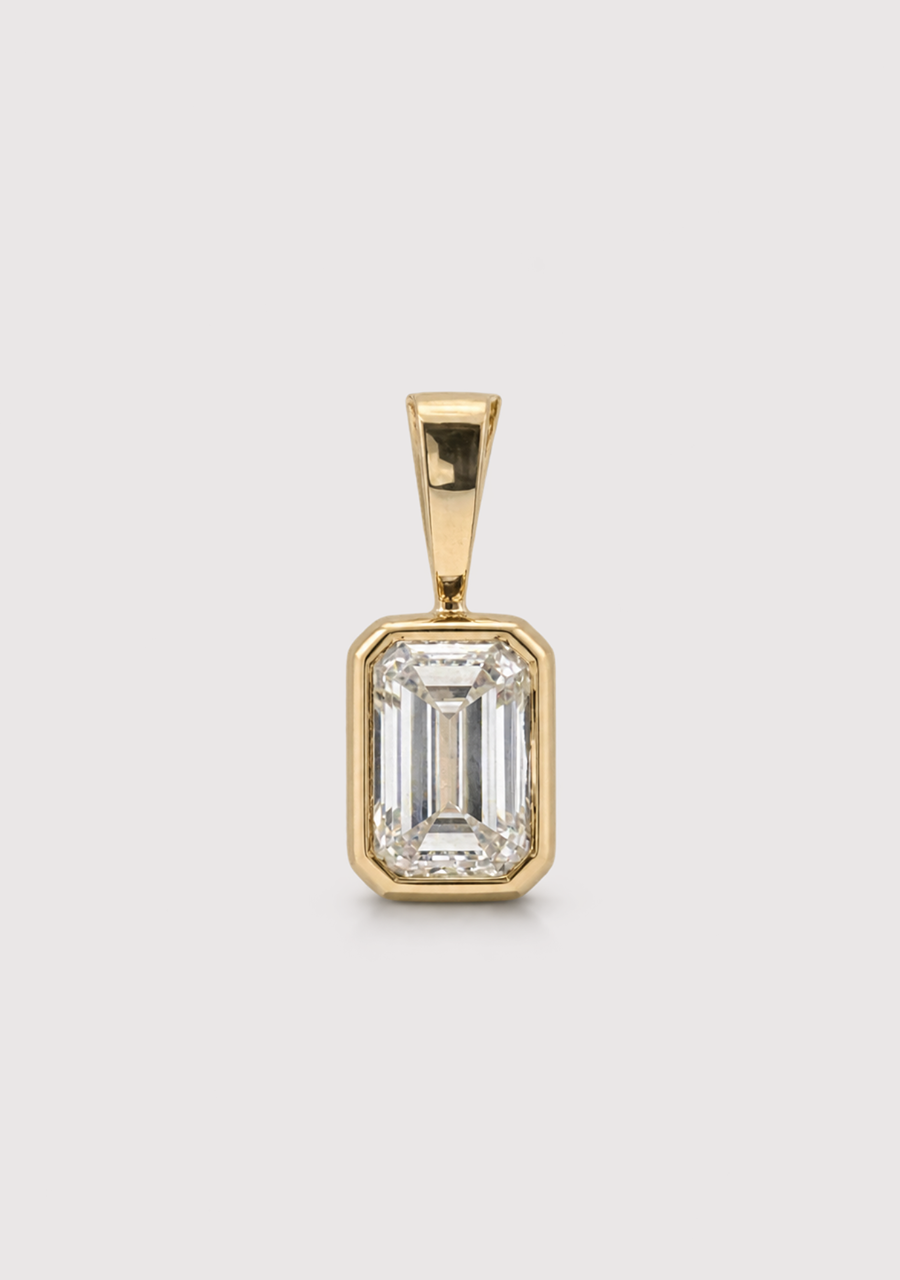 9ct Yellow Gold 0.50ct Emerald Cut Laboratory Grown Diamond Bezel Set Pendant