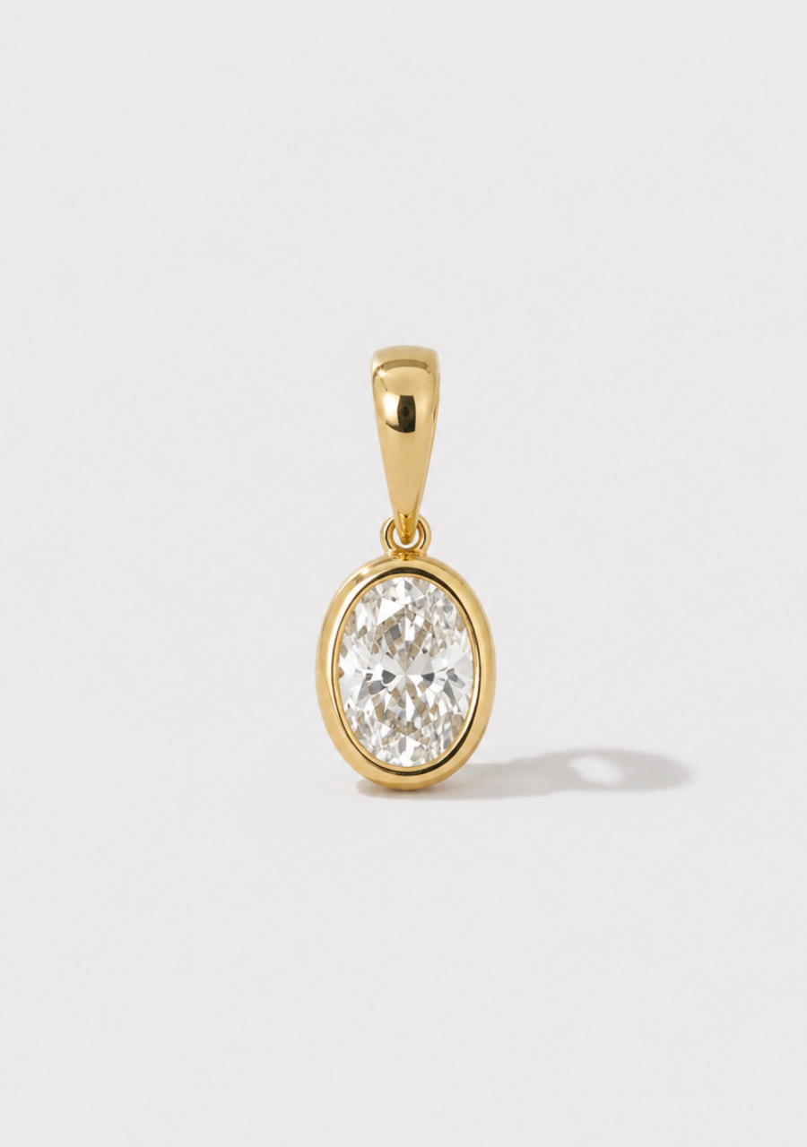 9ct Yellow Gold 0.50ct Oval Laboratory Grown Diamond Bezel Set Pendant with Fixed Bale