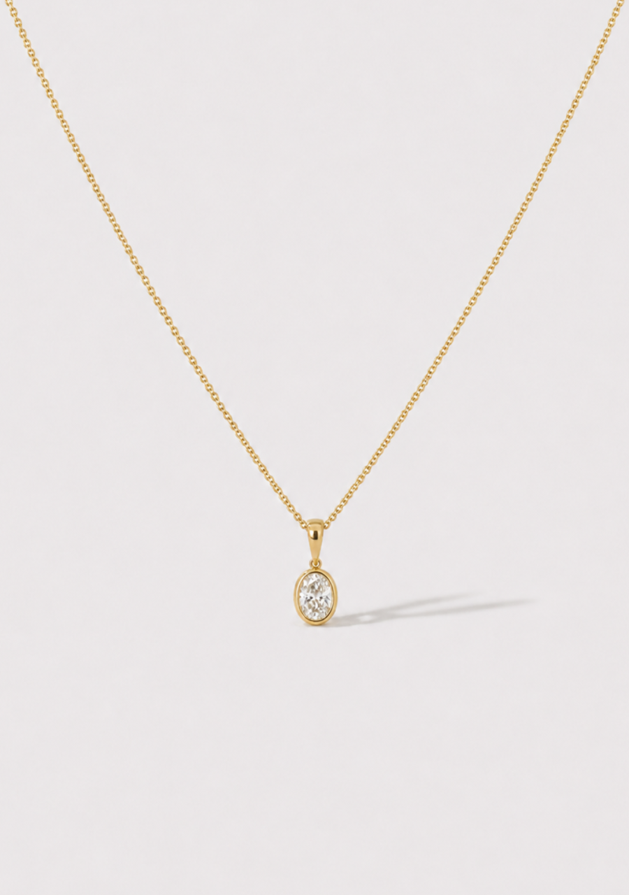 9ct Yellow Gold 0.50ct Oval Laboratory Grown Diamond Bezel Set Pendant with Fixed Bale
