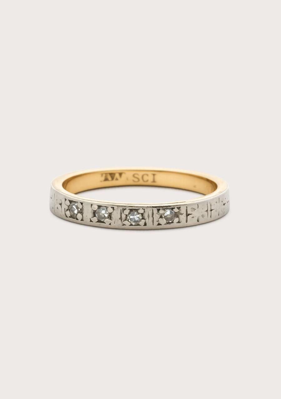 Estate 18ct Yellow Gold & Platinum Diamond Engraved Band