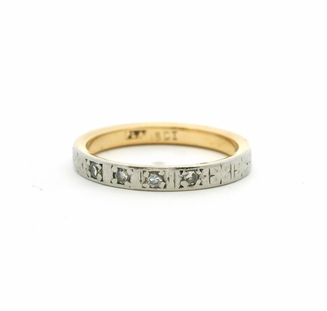 Estate 18ct Yellow Gold & Platinum Diamond Engraved Band
