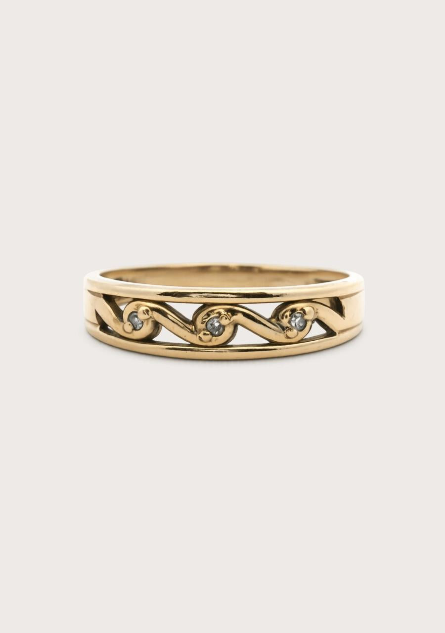 Estate 9ct Yellow Gold Diamond Wave Band