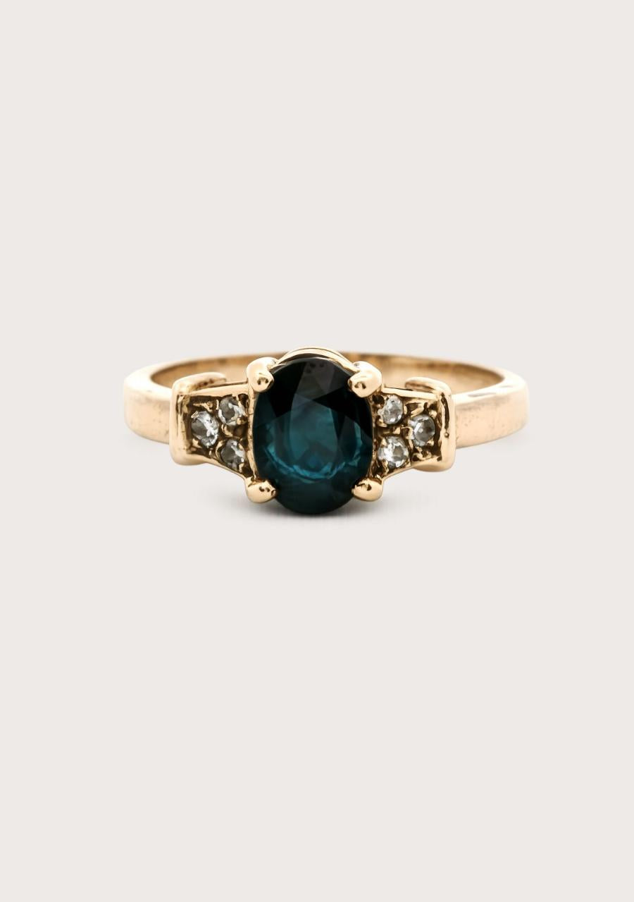 Estate 9ct Yellow Gold Sapphire & Diamond Ring