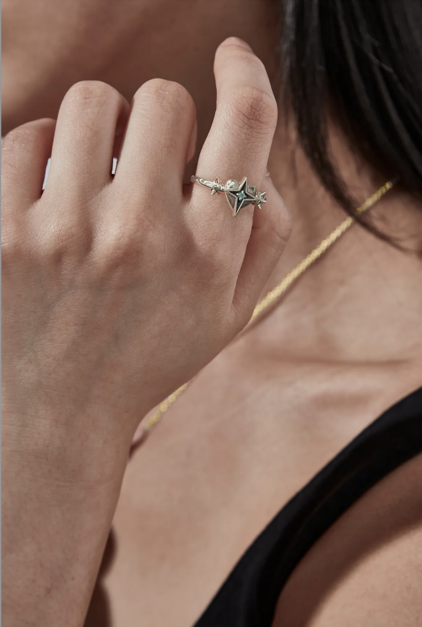 Stolen Girlfriends Club Sterling Silver Celestial Heart Ring with Topaz
