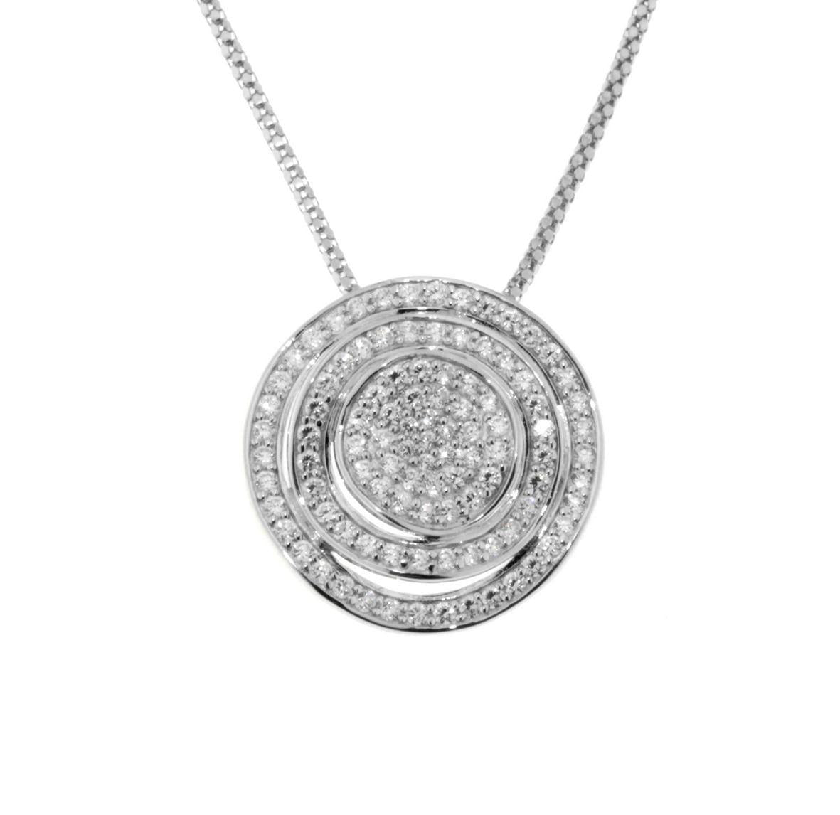 Ellani Sterling Silver Pave Wave Circle Pendant