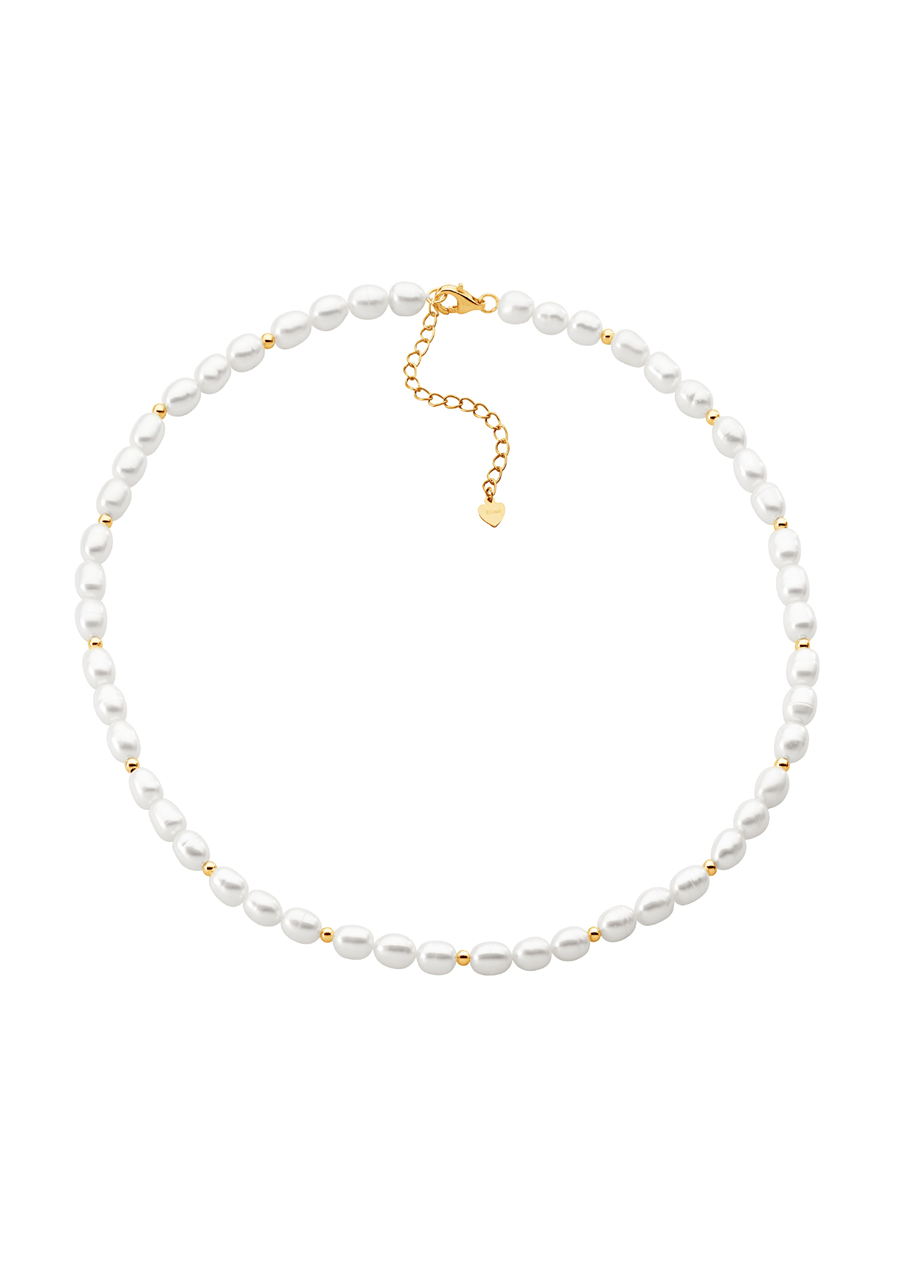 Ellani Gold Plated Bead & Freshwater Pearl Necklace