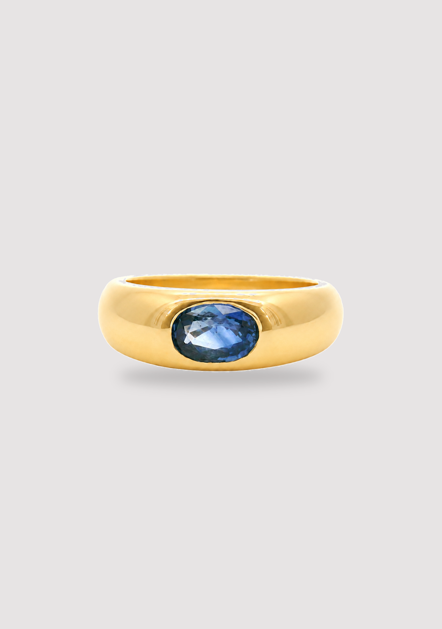 9ct Yellow Gold 6mm Dome Ring with Punch Set East West Ceylonese Sapphire
