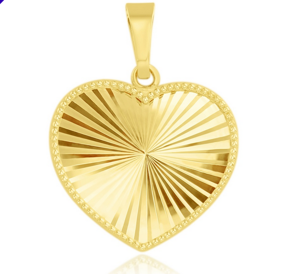 9ct Yellow Gold Large Beaded Heart Pendant