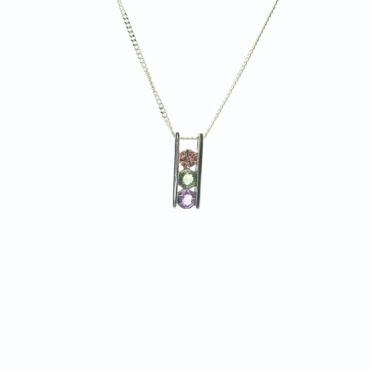 Multi Coloured Sapphire 9ct White Gold Drop Pendant