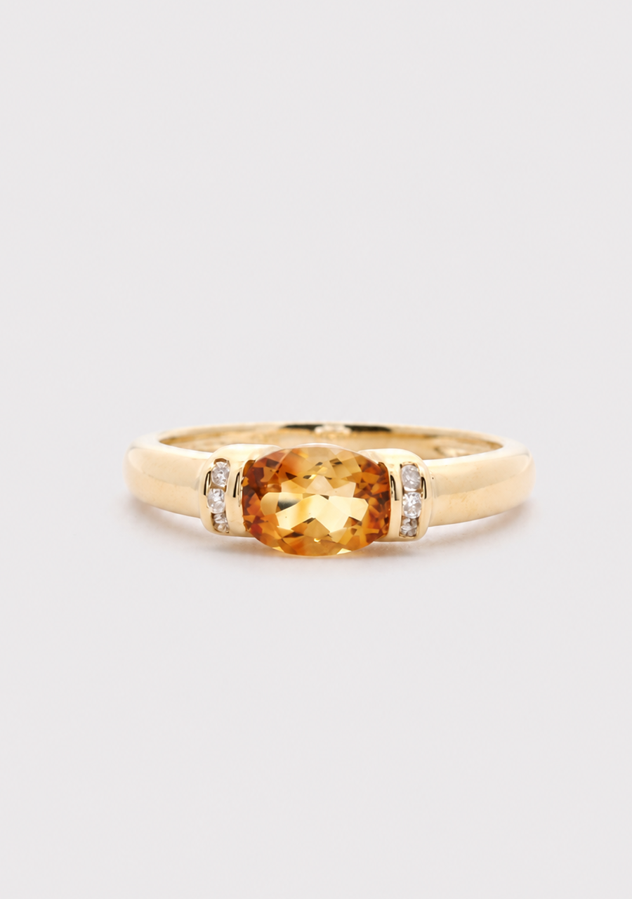 9ct Yellow Gold Citrine & Diamond Ring