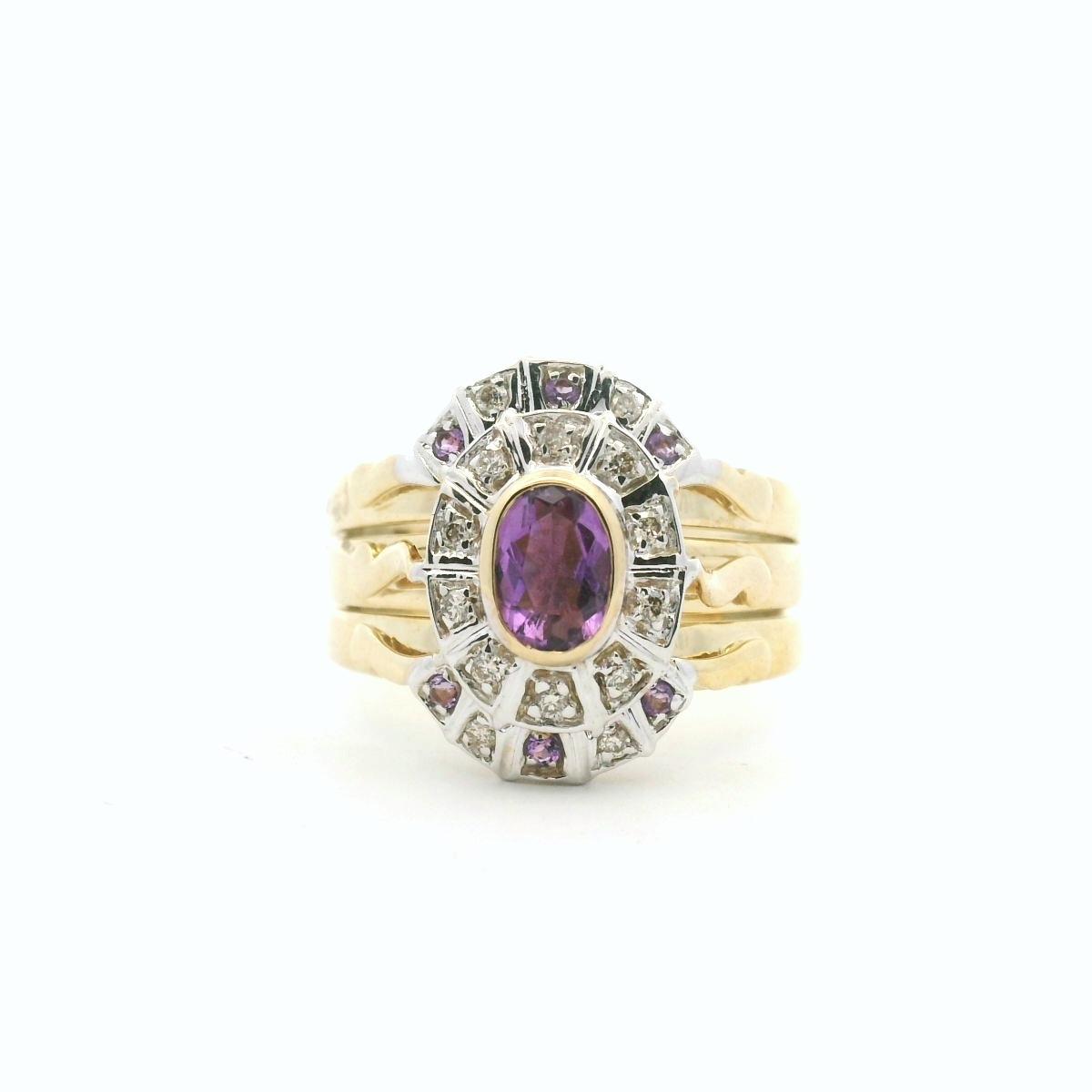 Amethyst & Diamond 9ct Yellow Gold Ring Set
