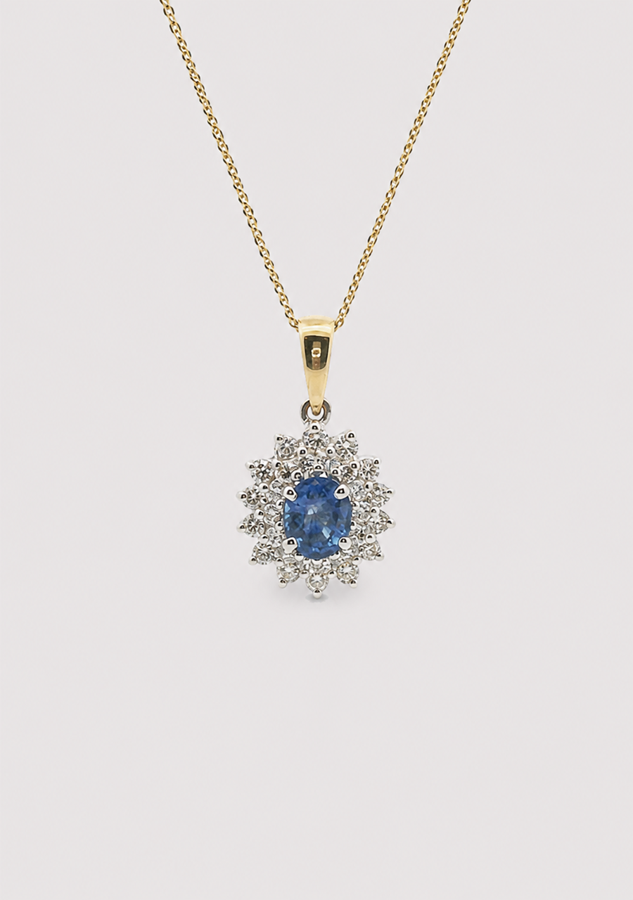 Ceylonese Sapphire & Diamond 18ct Yellow & White Gold Pendant