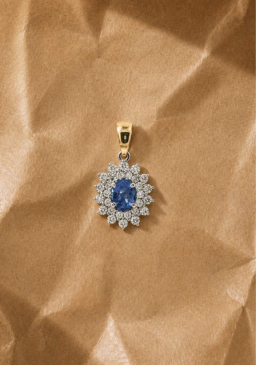 Ceylonese Sapphire & Diamond 18ct Yellow & White Gold Pendant