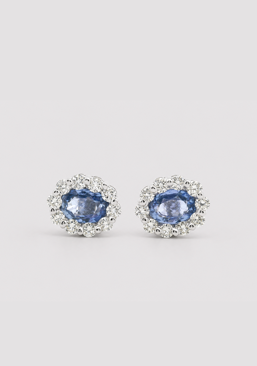 Ceylonese Sapphire & Diamond Stud Earrings