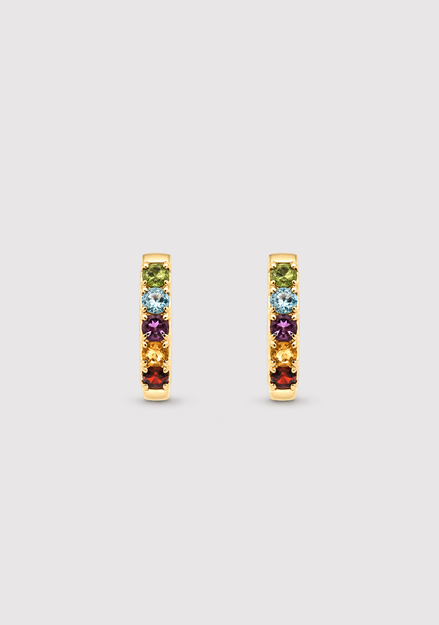 Peridot, Topaz, Amethyst, Citrine & Garnet 9ct Yellow Gold Hoop Earrings