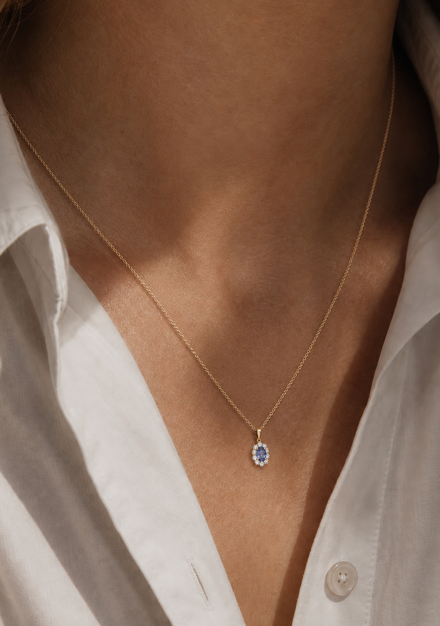 Ceylonese Sapphire & Diamond 18ct Yellow and White Pendant