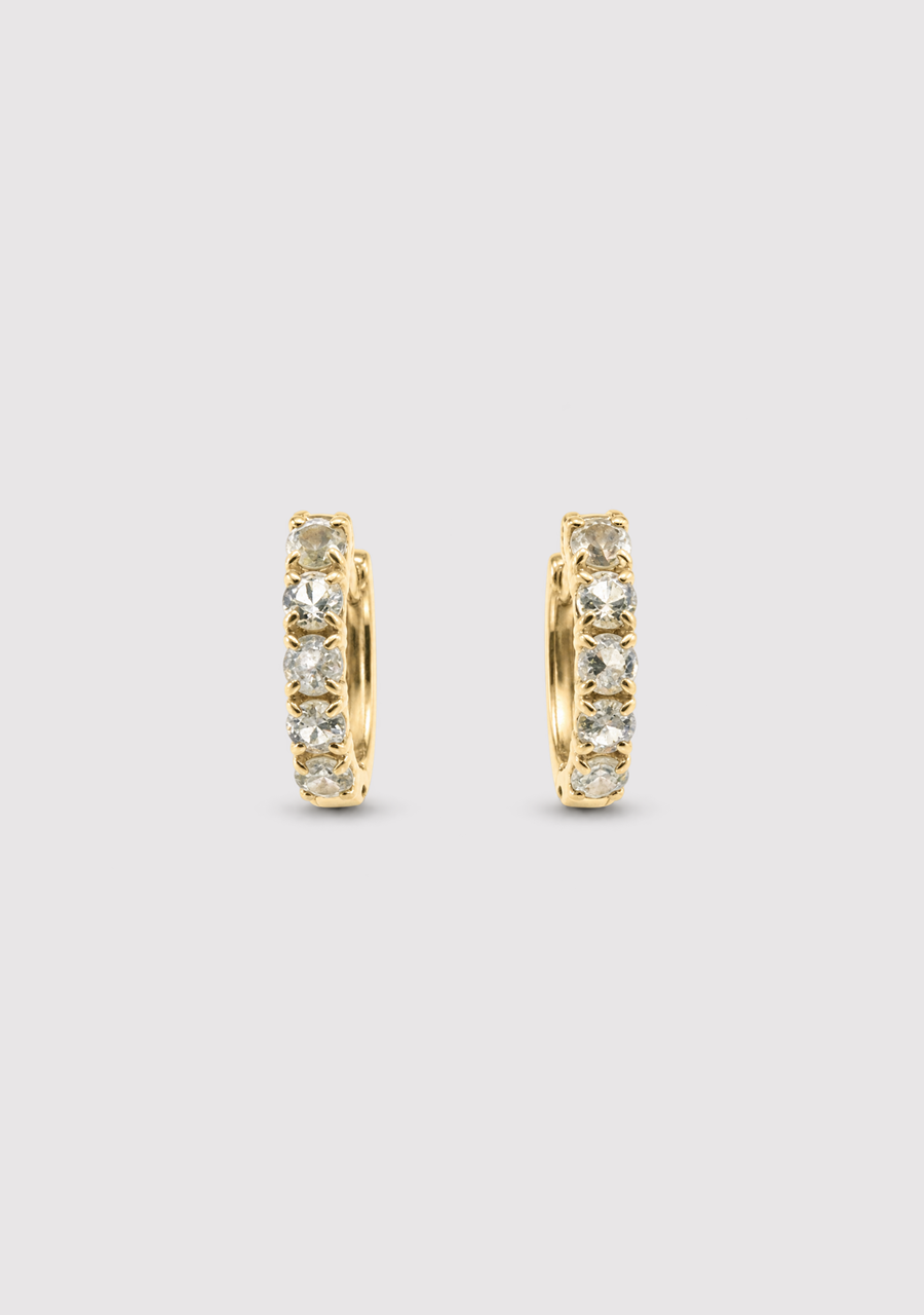 White Topaz Round 9ct Yellow Gold Hoop Earrings