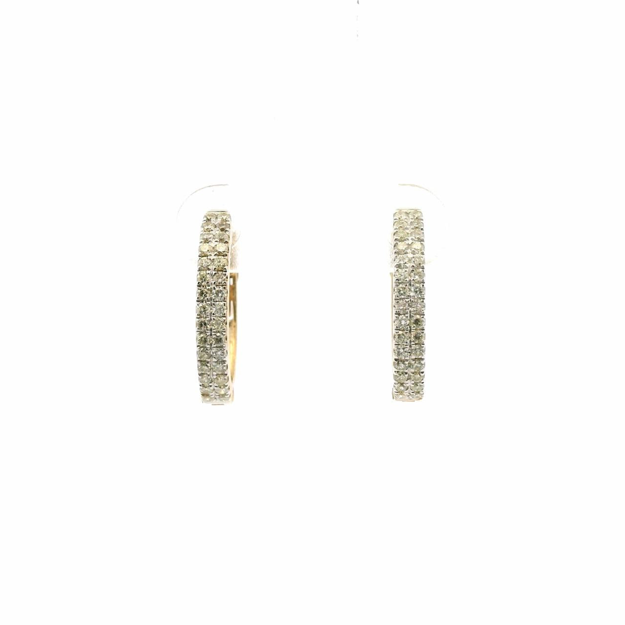 9ct Yellow Gold Double Row Diamond Hoop Earrings
