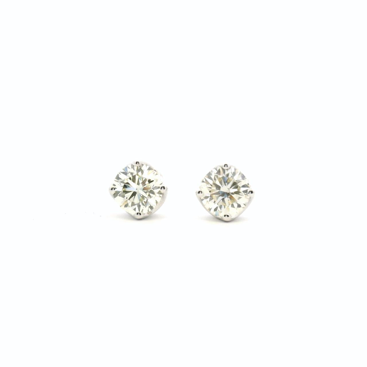 18ct White Gold Round Four Claw Diamond Stud Earrings