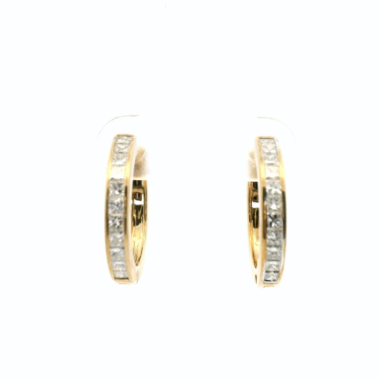 9ct Yellow Gold Channel Set Diamond Hoop Earrings